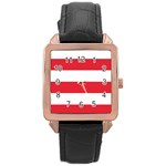 Horizontal Stripes - White and Alizarin Red Rose Gold Leather Watch