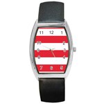 Horizontal Stripes - White and Alizarin Red Barrel Style Metal Watch