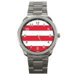 Horizontal Stripes - White and Alizarin Red Sport Metal Watch