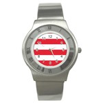 Horizontal Stripes - White and Alizarin Red Stainless Steel Watch