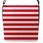 Horizontal Stripes - White and Alizarin Red Flap Closure Messenger Bag (S)