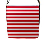Horizontal Stripes - White and Alizarin Red Flap Closure Messenger Bag (L)