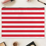 Horizontal Stripes - White and Alizarin Red Cosmetic Bag (XXXL)