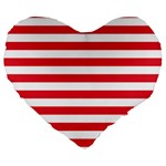 Horizontal Stripes - White and Alizarin Red Large 19  Premium Heart Shape Cushion