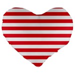 Horizontal Stripes - White and Alizarin Red Large 19  Premium Flano Heart Shape Cushion