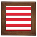 Horizontal Stripes - White and Alizarin Red Framed Tile