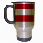 Horizontal Stripes - White and Alizarin Red Travel Mug (Silver Gray)