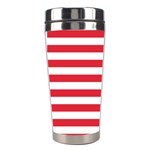 Horizontal Stripes - White and Alizarin Red Stainless Steel Travel Tumbler