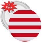 Horizontal Stripes - White and Alizarin Red 3  Button (10 pack)