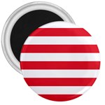 Horizontal Stripes - White and Alizarin Red 3  Magnet