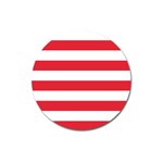 Horizontal Stripes - White and Alizarin Red Magnet 3  (Round)
