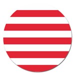 Horizontal Stripes - White and Alizarin Red Magnet 5  (Round)