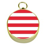 Horizontal Stripes - White and Alizarin Red Gold Compass