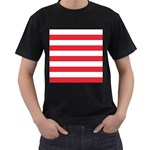 Horizontal Stripes - White and Alizarin Red Men s T-Shirt (Black)