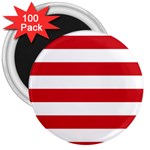 Horizontal Stripes - White and Fire Engine Red 3  Magnet (100 pack)
