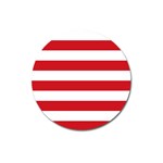 Horizontal Stripes - White and Fire Engine Red Magnet 3  (Round)