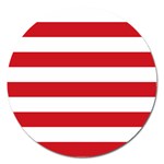 Horizontal Stripes - White and Fire Engine Red Magnet 5  (Round)