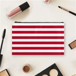 Horizontal Stripes - White and Cardinal Red Cosmetic Bag (M)