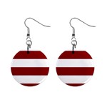 Horizontal Stripes - White and Dark Red 1  Button Earrings