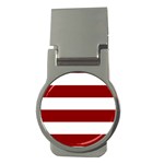 Horizontal Stripes - White and Dark Red Money Clip (Round)