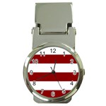 Horizontal Stripes - White and Dark Red Money Clip Watch