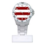 Horizontal Stripes - White and Dark Red Nurses Watch