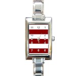 Horizontal Stripes - White and Dark Red Rectangle Italian Charm Watch
