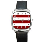 Horizontal Stripes - White and Dark Red Square Metal Watch
