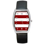 Horizontal Stripes - White and Dark Red Barrel Style Metal Watch