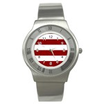 Horizontal Stripes - White and Dark Red Stainless Steel Watch