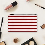 Horizontal Stripes - White and Dark Red Cosmetic Bag (S)