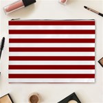 Horizontal Stripes - White and Dark Red Cosmetic Bag (XL)
