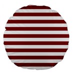 Horizontal Stripes - White and Dark Red Large 18  Premium Round Cushion