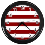 Horizontal Stripes - White and Dark Red Wall Clock (Black)