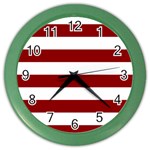 Horizontal Stripes - White and Dark Red Color Wall Clock