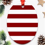 Horizontal Stripes - White and Dark Red Ornament (Oval)