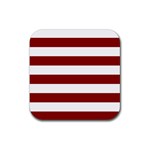 Horizontal Stripes - White and Dark Red Rubber Coaster (Square)