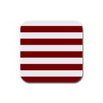 Horizontal Stripes - White and Dark Red Rubber Square Coaster (4 pack)