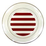 Horizontal Stripes - White and Dark Red Porcelain Plate