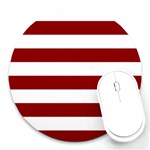 Horizontal Stripes - White and Dark Red Round Mousepad