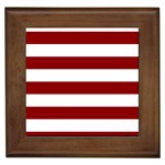 Horizontal Stripes - White and Dark Red Framed Tile