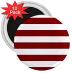 Horizontal Stripes - White and Dark Red 3  Magnet (10 pack)