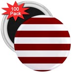 Horizontal Stripes - White and Dark Red 3  Magnet (100 pack)