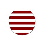 Horizontal Stripes - White and Dark Red Magnet 3  (Round)