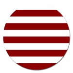 Horizontal Stripes - White and Dark Red Magnet 5  (Round)