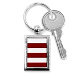 Horizontal Stripes - White and Maroon Red Key Chain (Rectangle)
