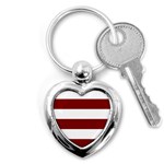 Horizontal Stripes - White and Maroon Red Key Chain (Heart)