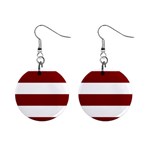 Horizontal Stripes - White and Maroon Red 1  Button Earrings
