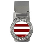 Horizontal Stripes - White and Maroon Red Money Clip (CZ)