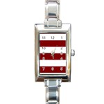 Horizontal Stripes - White and Maroon Red Rectangle Italian Charm Watch